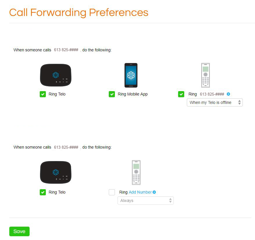 OOMA call forwarding preferences
